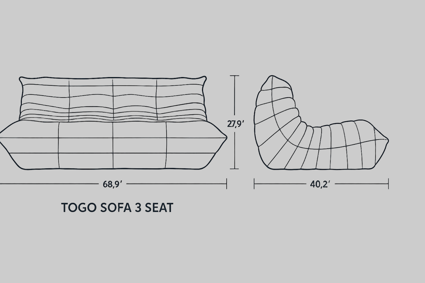 Genuine Leather Togo Style Three Seater Sofa